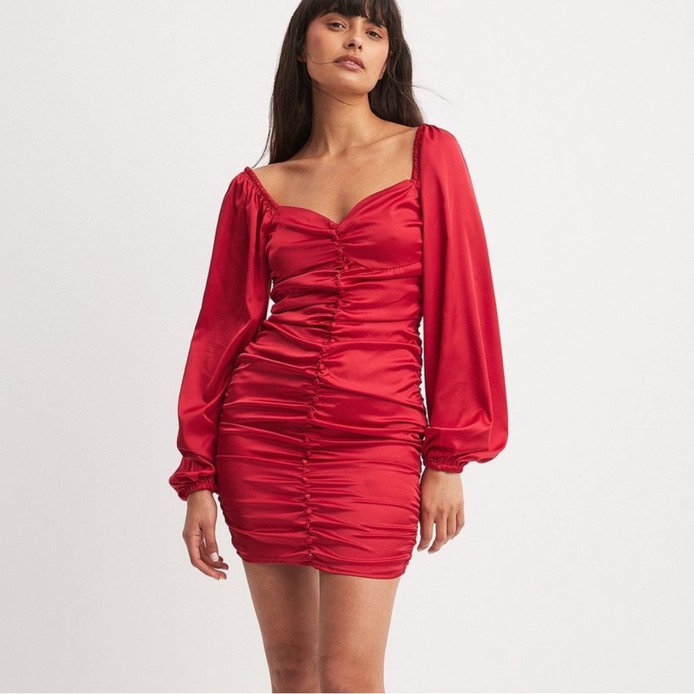 Ruched Red Mini Dress